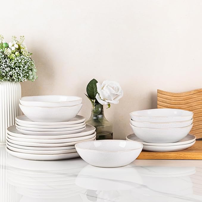 AmorArc Ceramic Dinnerware Sets,Handmade Reactive Glaze Stoneware Plates and Bowls Sets,Highly Scratch Resistant | Dishwasher & Microwave Safe Dishes Set,Service for 8 (24pc)