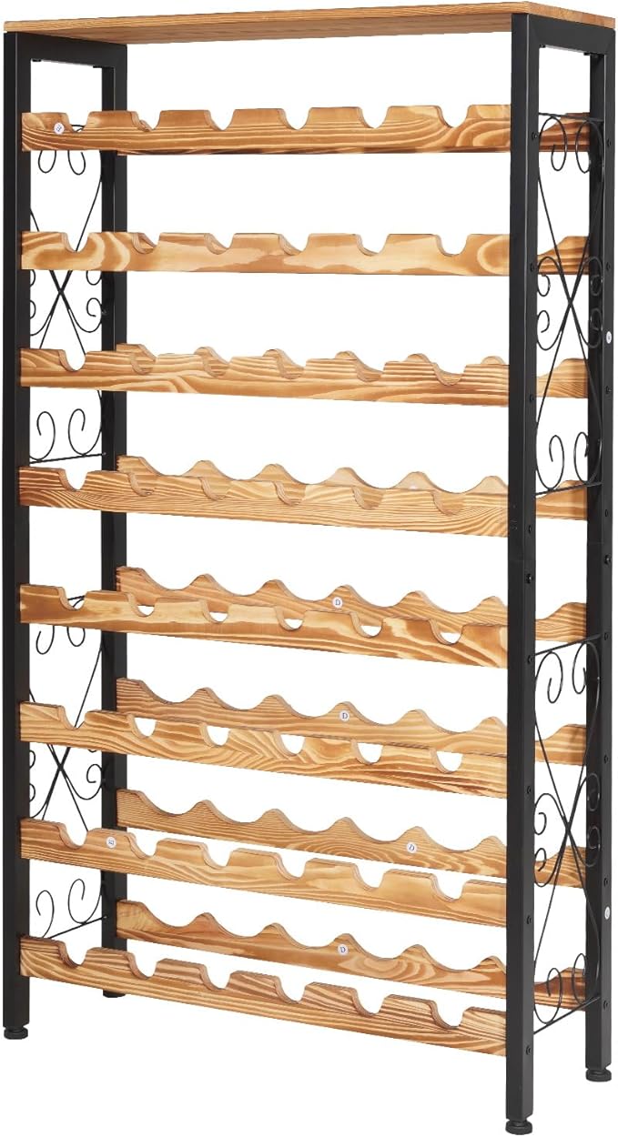 VEVOR 48 Bottle Wine Rack,8-Tier Wine Bottle Holder,Freestanding Floor Display Wine Storage Shelves with Wood Table Top,for Kitchen Pantry, Cellar, Bar, Dining Room, Living Room, Black