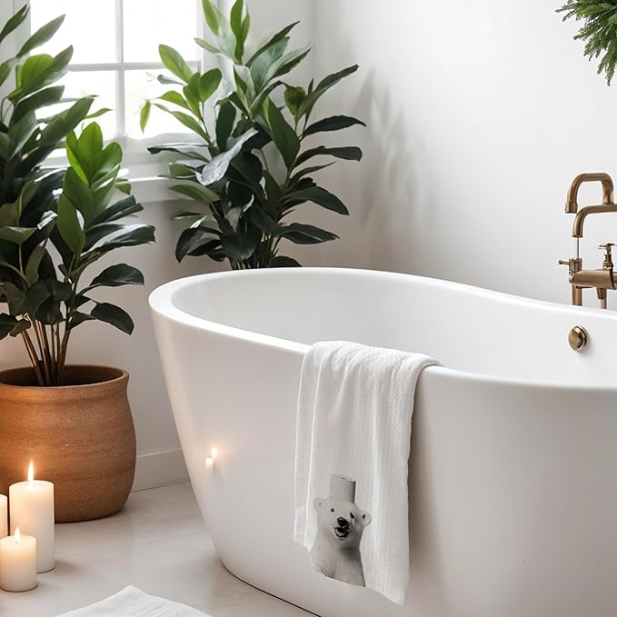 Polar Bear Hand Towels for Bathroom, White Bear Bathroom Hand Towels, Bear Bathroom Decor, Funny Hand Towels, Polar Bear Gifts for Bear Lovers Women, 16x24 Inch