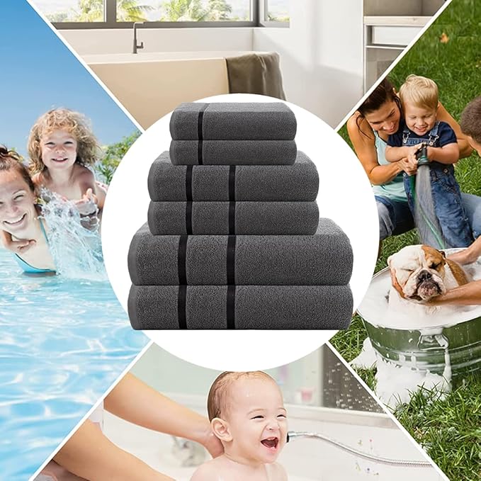 CASA COPENHAGEN Eternal 6 Pieces Towel Set- Pine Grey, 500 GSM 2 Bath Towel 2 Hand Towel 2 Washcloth, Designed in Denmark Made of Soft Egyptian Cotton for Bathroom, Kitchen & Shower