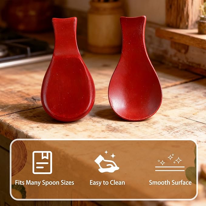Patelai Acacia Wood Spoon Rest for Stove Top Bamboo Holder for Spatula Rest for Kitchen, Counter Spoon Holder for Countertop, Modern and Rustic for Farmhouse as Dining Table Decoration (Mahogany)