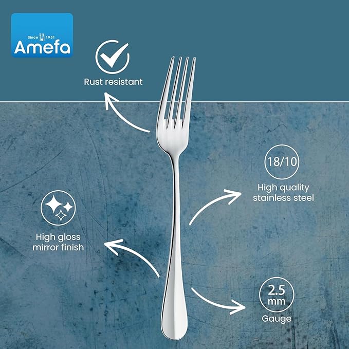 Amefa Baguette 20-Piece Flatware, Set for 4 – Stainless Steel Silverware with High-Gloss Mirror Finish, Rust-Resistant Dishwasher Safe Cutlery with Forks, Knives, Spoons, Salad Forks & Teaspoons