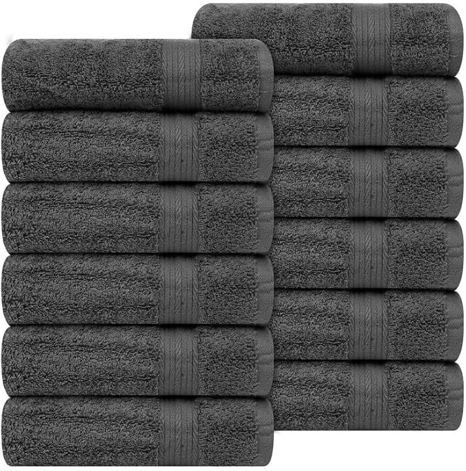 Ample Decor Soft Absorbent Hand Towels 18 X 28 Inch 600 GSM 100% Cotton- 12Pcs Grey