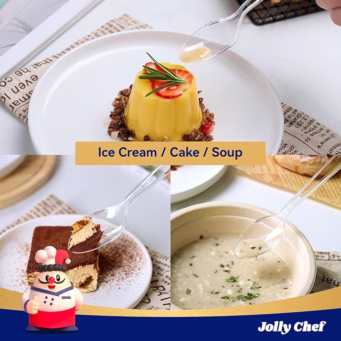 JOLLY CHEF 300 Count Clear Plastic Teaspoons Heavy Duty, 6.54" Heat Resistant Solid and Durable Plastic Teaspoons Disposable, Disposable Bulk Cutlery Suitable for Parties Supply Events Everyday Use