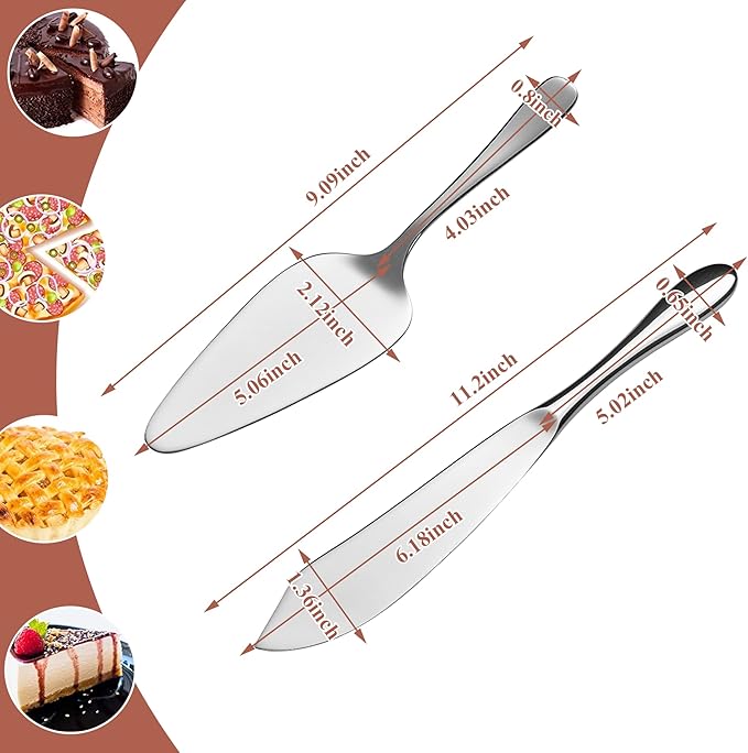 Cake Cutting Set for Wedding, Cake Knife and Server Set, Classic Design 18/10 Stainless Steel Pie Cakes Serving of 2 Piece, Dishwasher Safe