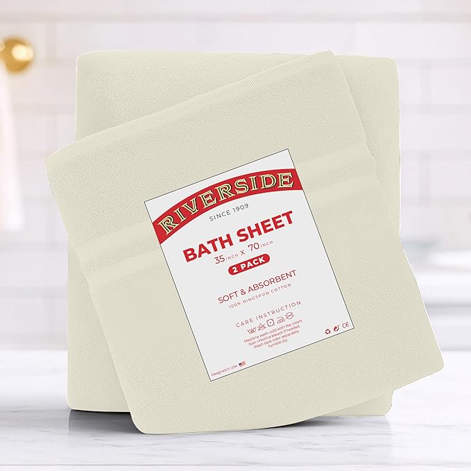 RIVERSIDE Pack of 2 Extra Large Bath Sheets 35 x 70 Inches - 100% Ring Spun Cotton Hotel Quality Oversized Bath Towels - Super Soft, Highly Absorbent & Quicker to Dry - Cannoli Cream