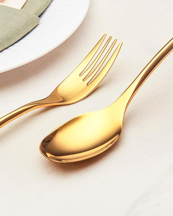 Lemeya 20-Piece Gold Silverware Set for 4,Modern 18/10 Stainless Steel Flatware Set,Luxury Cutlery Set,Unique Utensils Set for Restaurant,Spoons and Forks Set,Mirror Polished,Dishwasher Safe