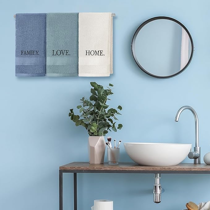 3 Pcs Home Love Family Decorative Hand Towels for Bathroom and Kitchen Rustic Embroidered 100% Cotton Hand Towels Decorative Set for Christmas Holiday Bathroom Decor