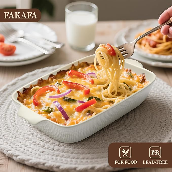 Bakeware Casserole Oven Dishes Baking - 3pcs Ceramic Rectangular Oven Serving Sets,（10.3/12.4/14.7）Stoneware Cookware Pan, Porcelain White Thanksgiving Ware for Cooking Lasagna (Pink)