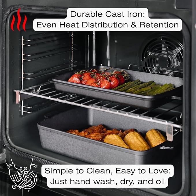 Kuha 2-in-1 Square Cast Iron Dutch Oven, 6 QT – Skillet Lid & Casserole Dish, Pre-Seasoned 13×9 Baking/Roasting Pan, Oven-Grill-Campfire Safe, Comes with Chainmail Scrubber