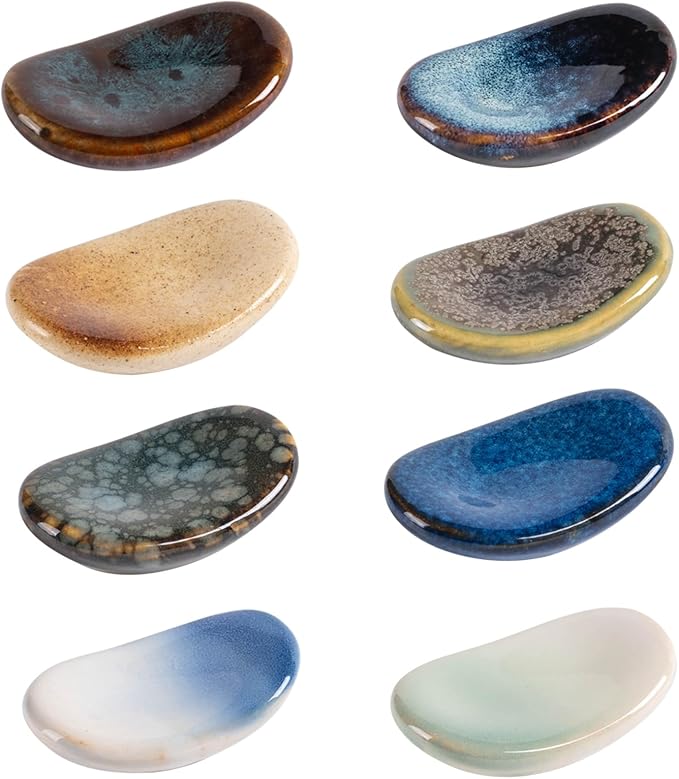 Ceramic Chopsticks Holder,Japanese Chopstick Rest,Spoon,knife & Fork Stand,Set of 8 (Multicolour)