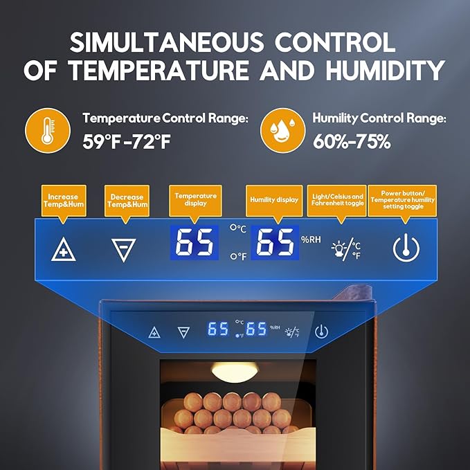 Tylza Leather Trim Cigar Humidor, 35L Cigar Humidor Cabinet with Auto Humidity & Temp Control, 300 Counts, 3 LED Lights, Spanish Cedar Wood, Cigar Humidors with Safety Lock, Gifts for Men