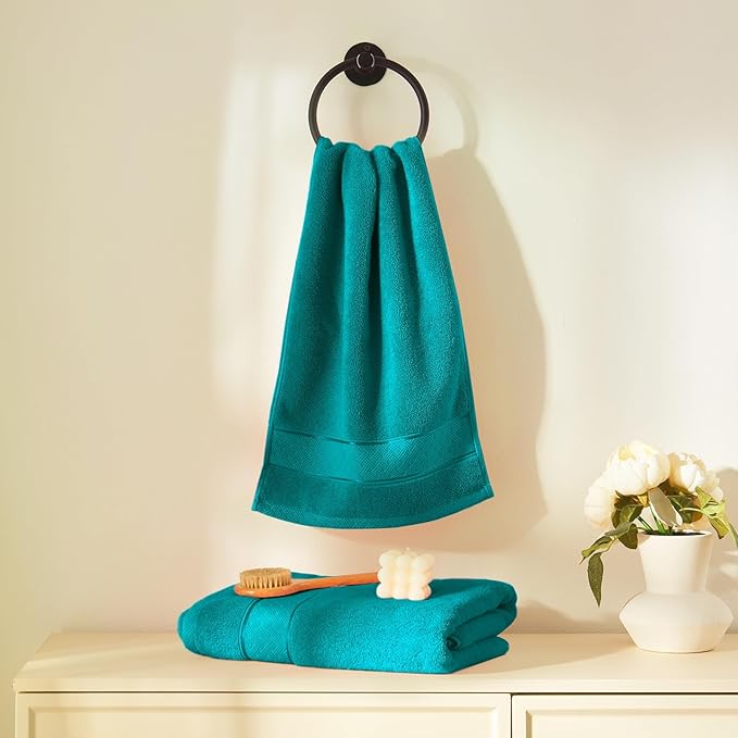COZYART Turquoise Bath Towels Set 6 Piece, Luxury 100% Turkish Cotton 650GSM Hotel Quality, Soft, Absorbent,Towel Sets for Bathroom | 2 Bath Towels 2 Hand Towels 2 Washcloths