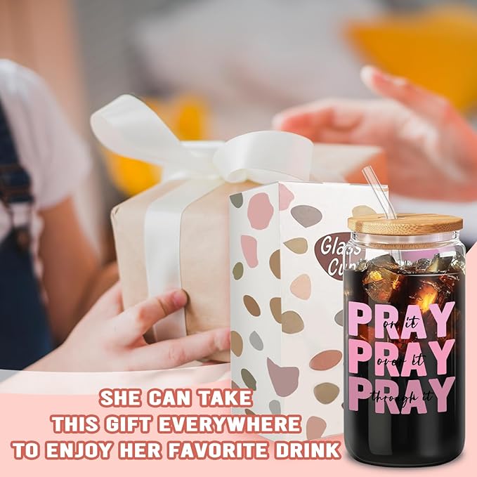 Pray on It Pink Tumbler - 16oz Iced Coffee Cup with Lid and Straw, Birthday and Valentine’s Gift for Pink Lovers, Women Friends and Coworkers