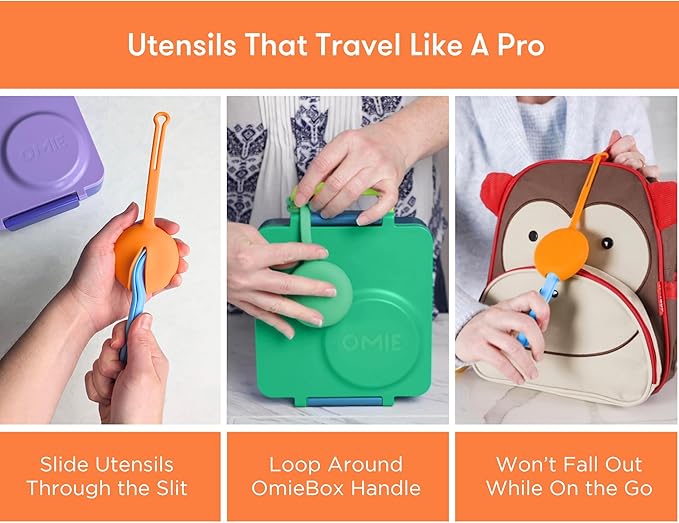 Omie OmieBox Kids Utensils Set with Case - 2 Piece Plastic, Reusable Fork and Spoon Silverware with Pod for Kids (Sunrise)