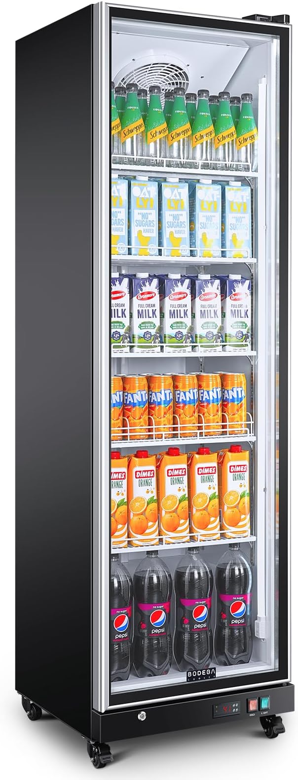 BODEGACOOLER Commercial Beverage Refrigerator with Glass Door,12.5 Cu.Ft Commercial Drink Refrigerator,Upright Large Display Merchandiser Beverage Bar Cooler with Soft LED Light,Adjustable Shelves