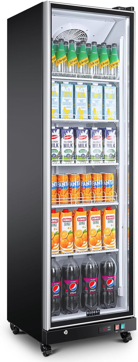 BODEGACOOLER Commercial Beverage Refrigerator with Glass Door,12.5 Cu.Ft Commercial Drink Refrigerator,Upright Large Display Merchandiser Beverage Bar Cooler with Soft LED Light,Adjustable Shelves