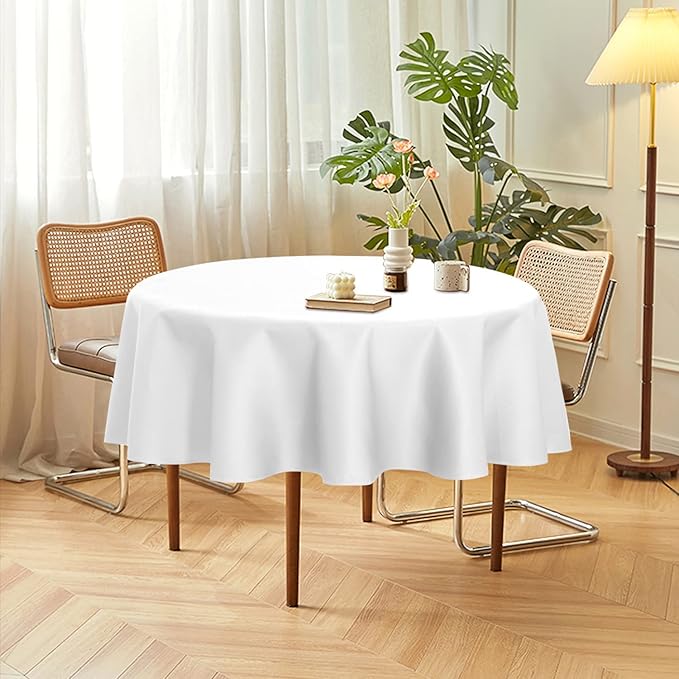 sancua 2 Pack Round Tablecloth 70 Inch White, Stain and Wrinkle Resistant Table Cloth - Washable Polyester Table Cover for Dining Tables, Buffet Parties and Camping