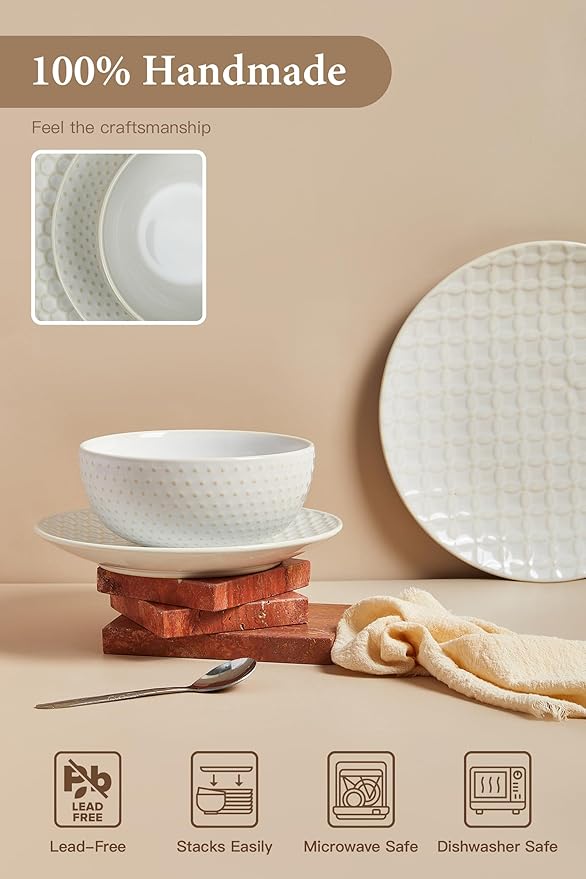 24 Piece Dinnerware Sets for 8, Premium Stoneware Plates and Bowls Sets, Microwave & Dishwasher Safe, Elegant Dishes for Entertaining & Special Occasions – A Stunning Gift for Large Families