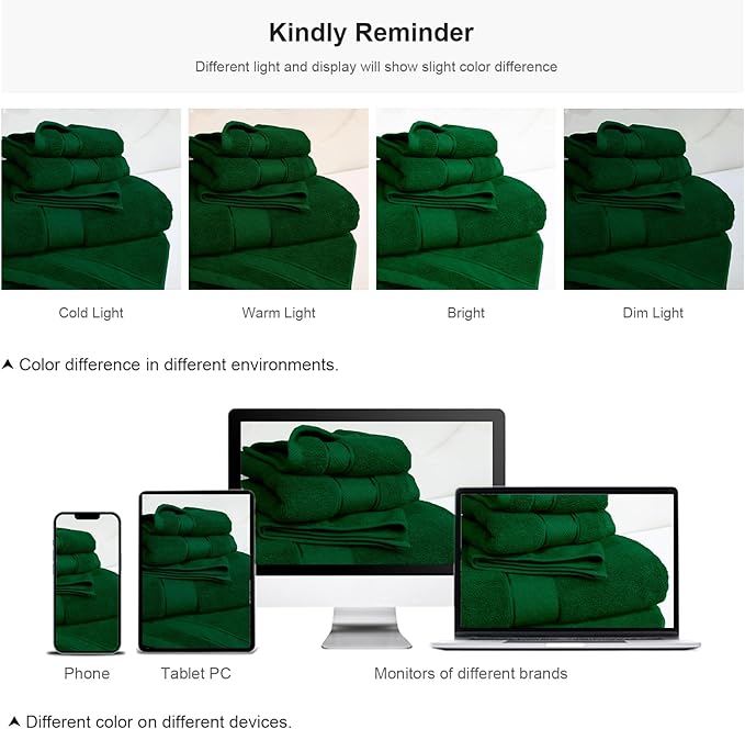 COZYART Formal Green Bath Towel Set 6 Piece, Luxury 100% Turkish Cotton 650GSM Hotel Quality, Soft, Absorbent,Towel Sets for Bathroom | 2 Bath Towels 2 Hand Towels 2 Washcloths