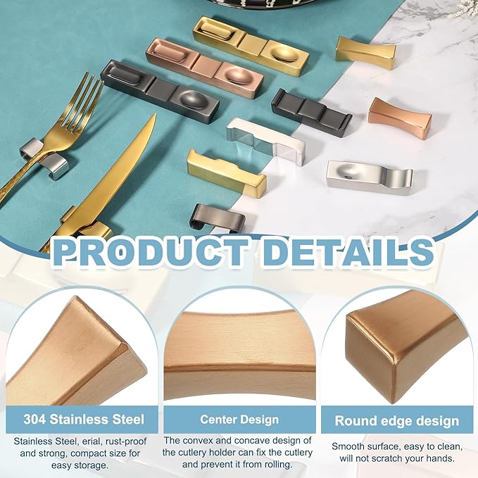 uxcell 2pcs Chopstick Rest, 304 Stainless Steel Chopsticks Holder 2"x0.7"x0.66", Household Tableware Kitchen Tools for Fork Teaspoon, Rose Gold