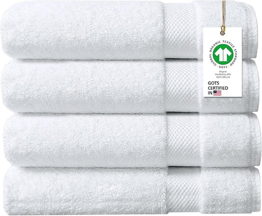 Delara 100% Organic Cotton Towels 650 GSM Plush Feather Touch Quick Dry Bath Sheet, Pack of 4 GOTS Certified, Oeko-Tex Green Certified, Organic Cotton Bath Sheet, 36"X70"