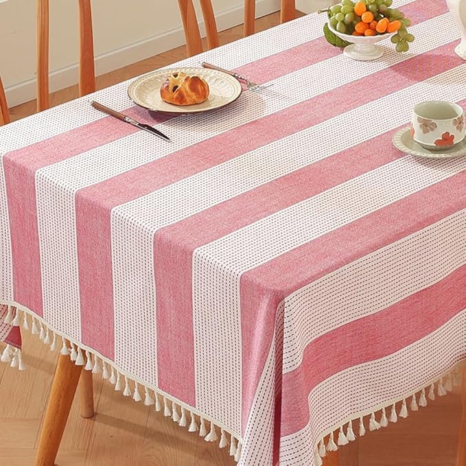 TruDelve Cotton Extra Long Tablecloth 120 Inch Red Striped Table Cloth Washable Cloth Tablecloths for 8 Foot Rectangle Tables (120"x55", Red)
