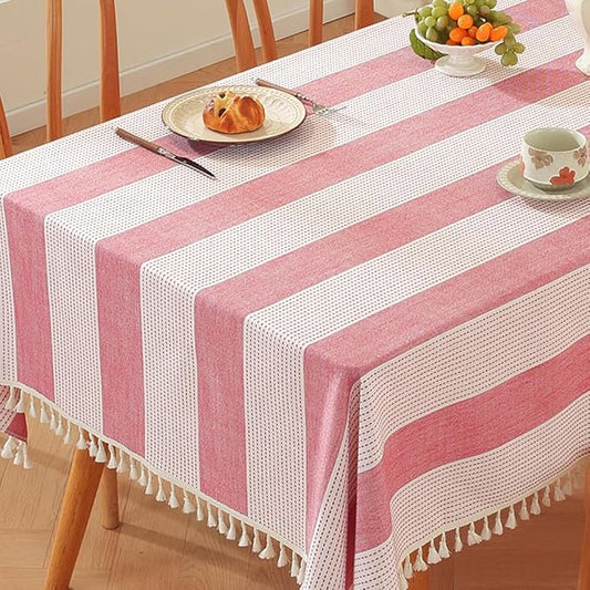 TruDelve Cotton Tablecloth Rectangle Table Red Striped Tablecloths Oblong Boho Tablecloth 8 Foot Table Cloths for Rectangle Tables (98"x55", Red)