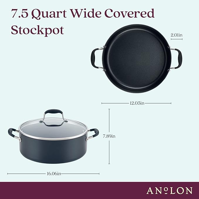 Anolon Advanced Home Hard-Anodized Nonstick Wide Stock Pot/Stockpot (7.5-Quart, Onyx)