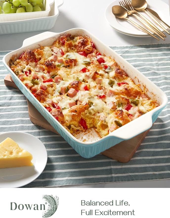 DOWAN 9x13-inch Baking Dish, Deep Casserole Dishes for Oven, Lasagna Pan Deep,135 oz Ceramic Baking Pan with Handles, Oven Safe for Baking, Home Decor Gift, Blue