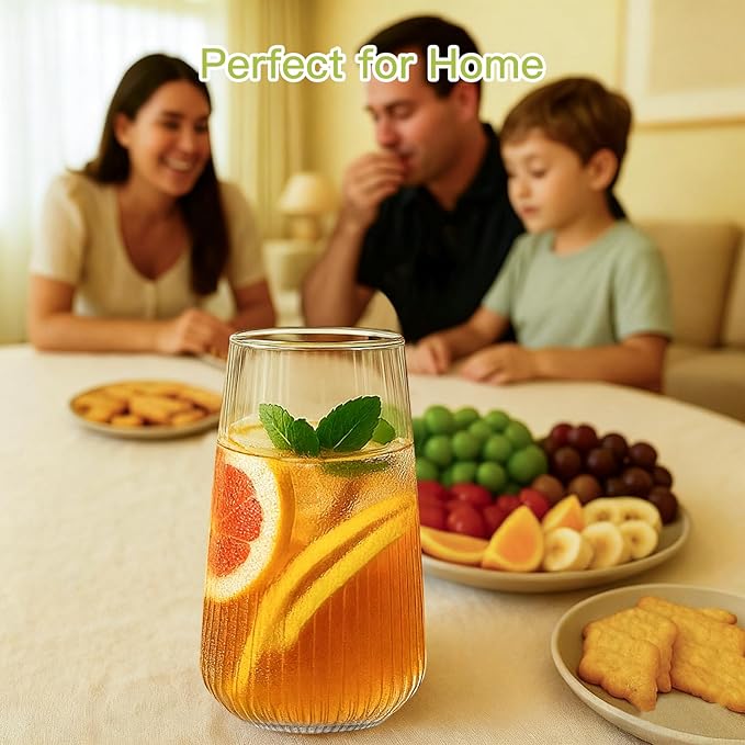 Ruckae Borosilicate Glass Cups with Lids and Straws,16oz Reusable Iced Coffee Cup with Lid Glass Cups 4 Pack for Coffee Bar Accessories,Smoothie,Juice,Durable Clear Tumbler Cups for Home,Office,Travel