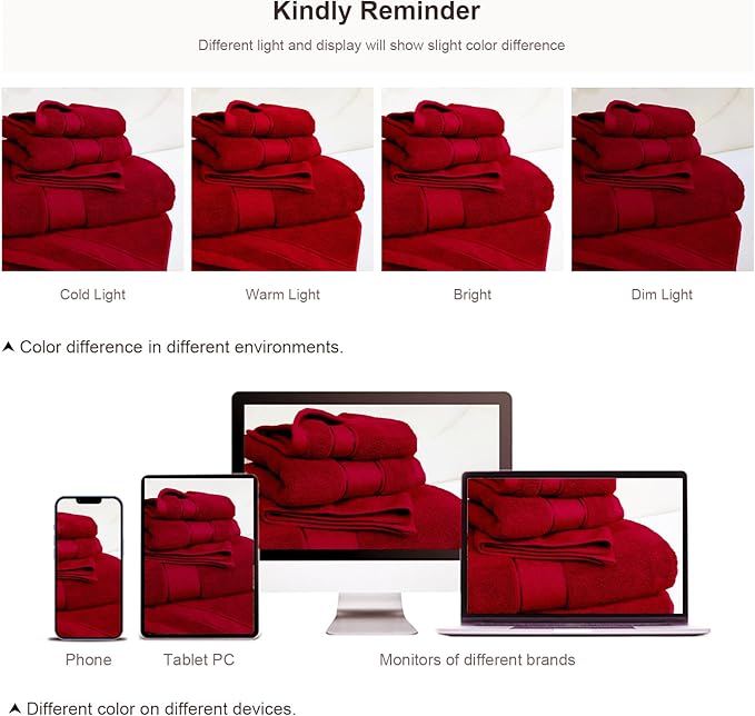 COZYART Red Bath Towel Set 6 Piece, Luxury 100% Turkish Cotton 650GSM Hotel Quality, Soft, Absorbent,Towel Sets for Bathroom | 2 Bath Towels 2 Hand Towels 2 Washcloths