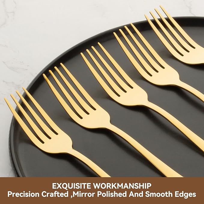 16 Piece Gold Dinner Forks Set 8 Inch Food-Grade Stainless Steel Silverware Forks Cutlery Forks for Home Kitchen or Restaurant Mirror Polished Dishwasher Safe (Gold)
