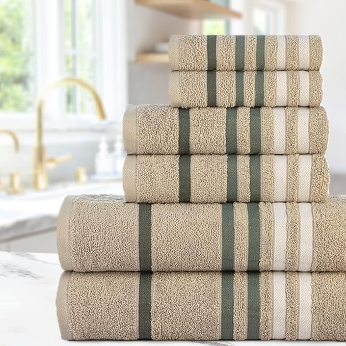 CASA COPENHAGEN Exotic 6 Pieces Towel Set- Grey Violet, 525 GSM 2 Bath Towel 2 Hand Towel 2 Washcloth, Designed in Denmark Made of Soft Egyptian Cotton for Bathroom, Kitchen & Shower