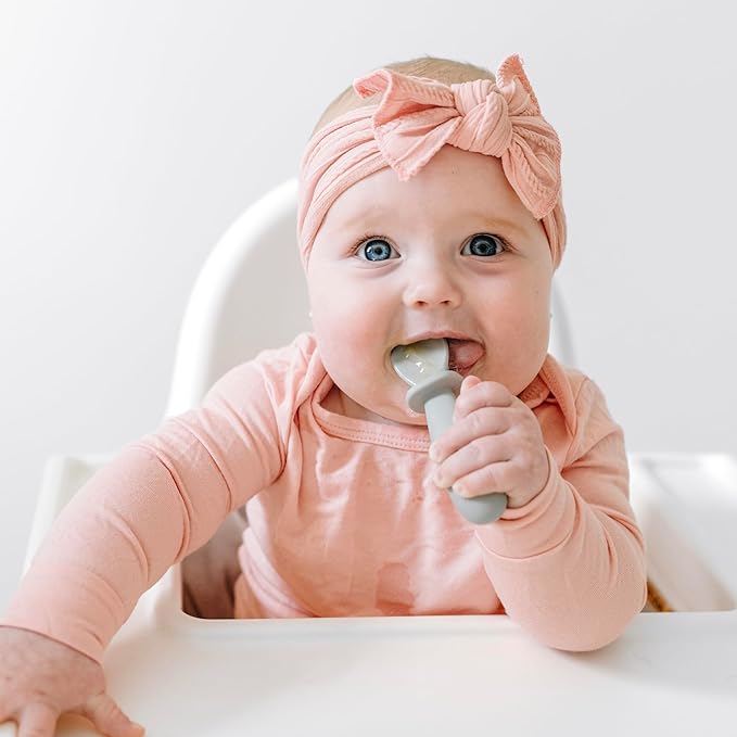 Ryan & Rose Ultimate Baby Utensil Set of 3 Silicone Baby Spoons Silicone feeding set for baby led weaning, self feeding 6 months, toddler utensils (Slate)