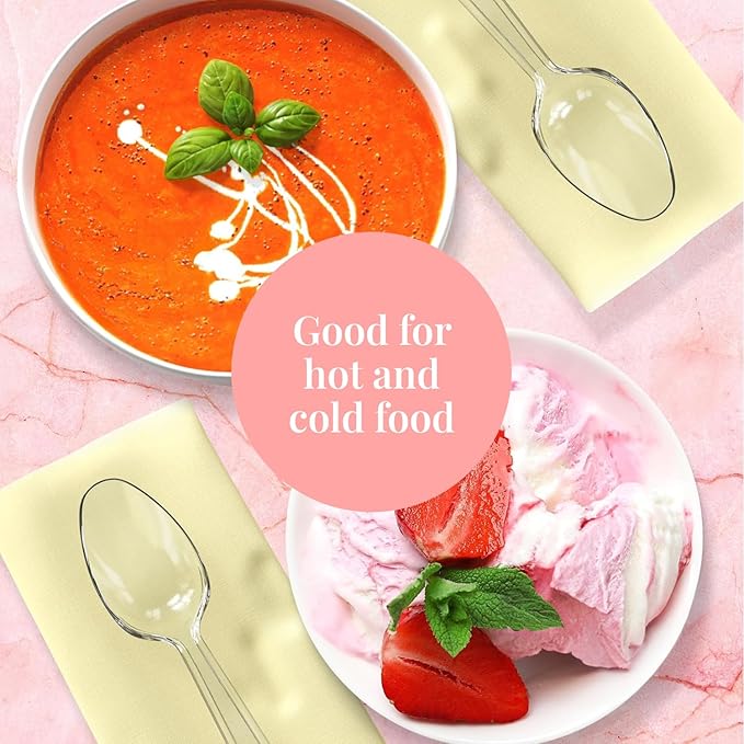 Prestee 300 Plastic Spoons Bulk - 6-Inch Heavy Duty Disposable Silverware and Plastic Utensils Set - Durable Clear Cutlery for Hot and Cold Food - Strong Spoon Flatware for Parties and Events