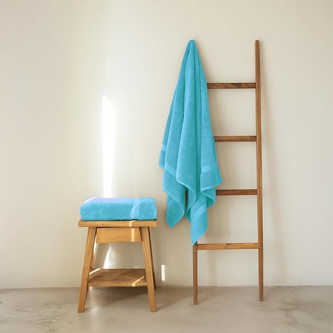 SALBAKOS 100% Turkish Cotton Extra Large Bath Sheet Set of 2 35x70 inch | Heirloom Quality | Hotel & Spa Collection | Soft, Absorbent Oversize Bath Towels | Made in Turkey (Aqua, 2 Bath Sheets)