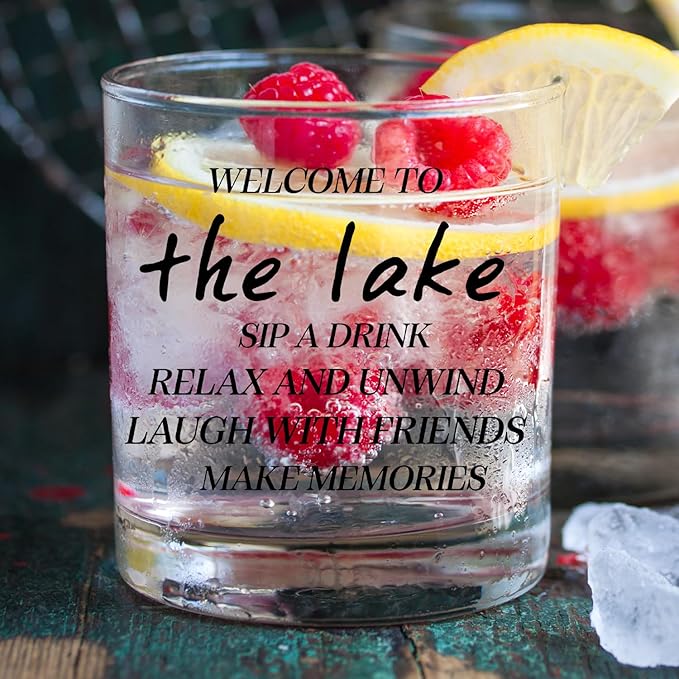 kunlisa Lake Gifts Whiskey Glasses, Lake House Decor and Gifts, Housewarming Gift for Friends 10 oz Drinking Rocks Glasses for Women Men Whisky Cocktail Scotch Bourbon Liquor