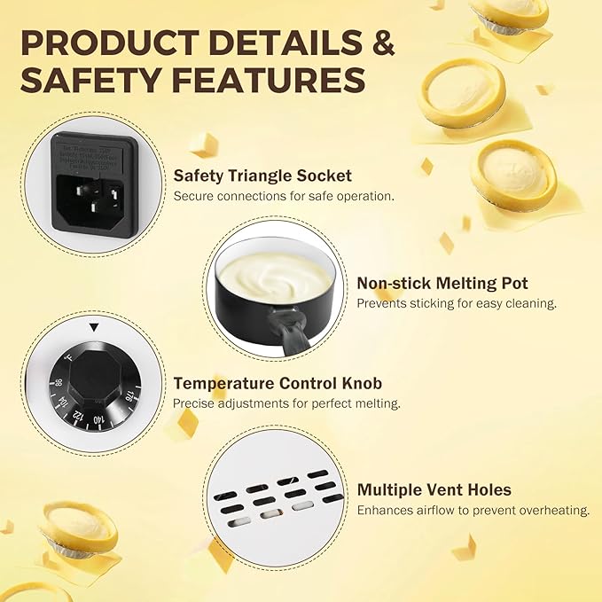 Electric Chocolate Melting Pot - Dual 1L Ceramic Non-Stick Pots, PTC Heating & Precision Thermostat (80W, 110V) for Home/Commercial Chocolate, Candy, Fondue & Hot Beverage