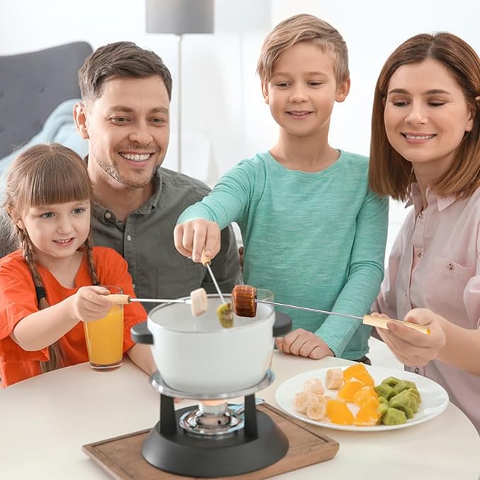 12PCS 9.5 Inch Color-Coded Wood Fondue Forks, Stainless Steel Fruit Fondue With Heat-Blocking Handle for Chocolate Fountain and Cheese