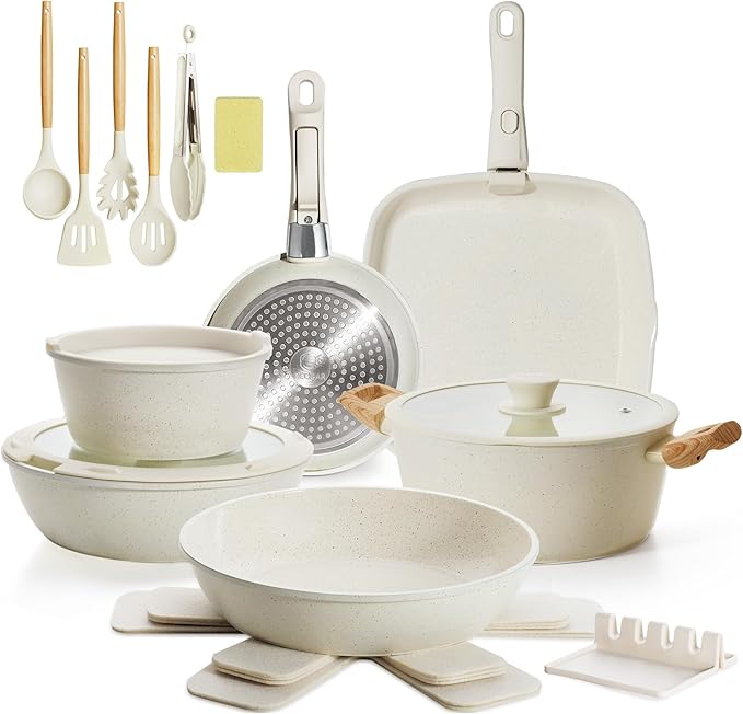 23PCS Ceramic Pots and Pans Set,Nonstick, Removable Handle Pots and Pans Set, Stackable Pan Set, Ceramic Nonstick Pan Non Stick for Easy Cooking