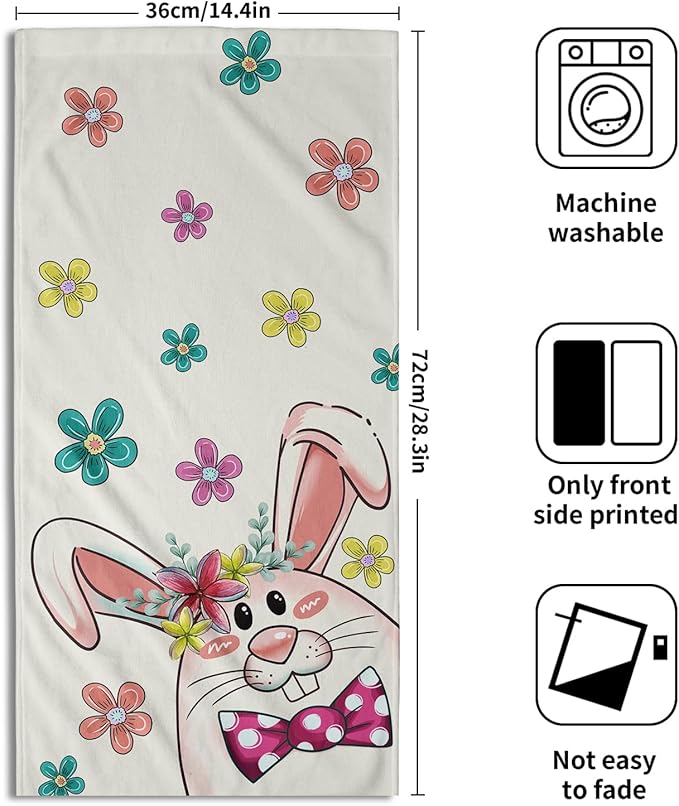 Imiss Funny Bunny Hand Towels Set of 2 - Cute Rabbit Colorful Floral Bathroom Towels 14.4 x 28.3 Inch Easter Decorative Hand Tea Dish Cloth for Kitchen Gym Spa Hotel