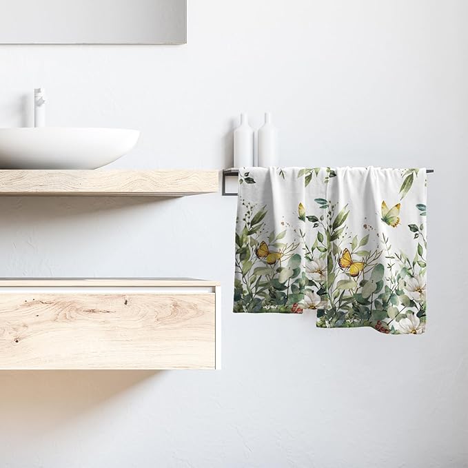 Sage Green Leaves Hand Towels for Bathroom Set of 2 Spring Green Floral Bath Towels 14X28 Inch Spring Kitchen Towels Soft Absorbent Decorative Quick Drying Fingertip Towels for Shower Face Gym Spa