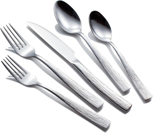 40-Piece Silverware Set for 8, CITESANA Heavy Duty Stainless Steel Flatware Set with Ripple Handles, Mirror Polished Kitchen Cutlery Set