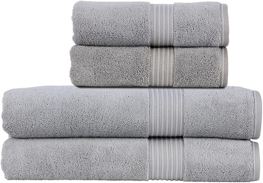 Christy Supreme Hygro 4 Piece Towel Set | Silver | 100% Luxury Supima Cotton | Ultra Soft | Super Absorbent | 650GSM | 2 Bath Sheets 2 Hand Towels