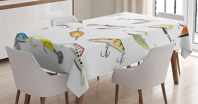 Ambesonne Fishing Tablecloth, Hook Set Tool Equipment Hand Gathering Sports Hobby Nautical Theme Artwork, Rectangular Table Cover for Dining Room Kitchen Decor, 60" X 90", Orange
