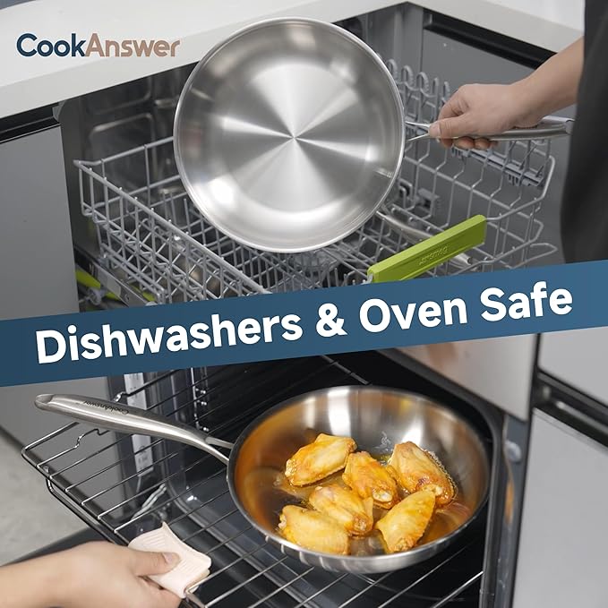 10-Piece Tri-Ply Stainless Steel Cookware Set - Induction-Ready, Glass Lids,Pots and Pans Kitchen Set, Riveted Handles, Dishwasher Safe, Compatible with All Cooktops