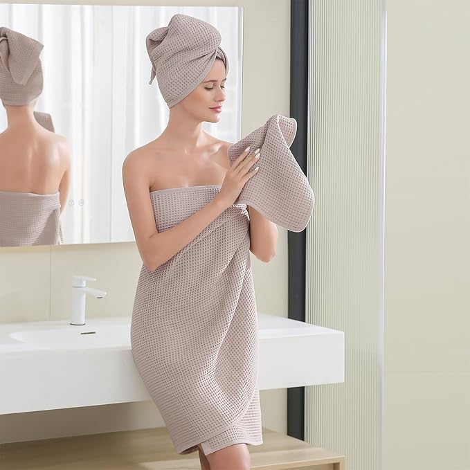40 x 80 Inches Extra Large Bath Sheets Towels Microfiber Waffle Oversized Bath Towels for Bathroom Quick Dry Lightweight (Beige,2PCS)