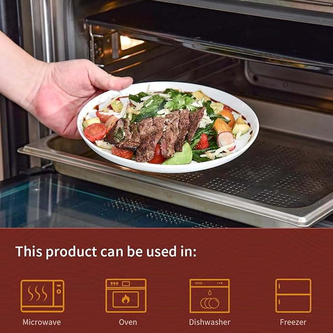 White Dinner Plates Set of 6, Porcelain Salad Plates 9 Inch, Modern Kitchen Plate, Round Serving Dishes, Microwave and Dishwasher Safe, Scratch Resistant, Smooth Glaze