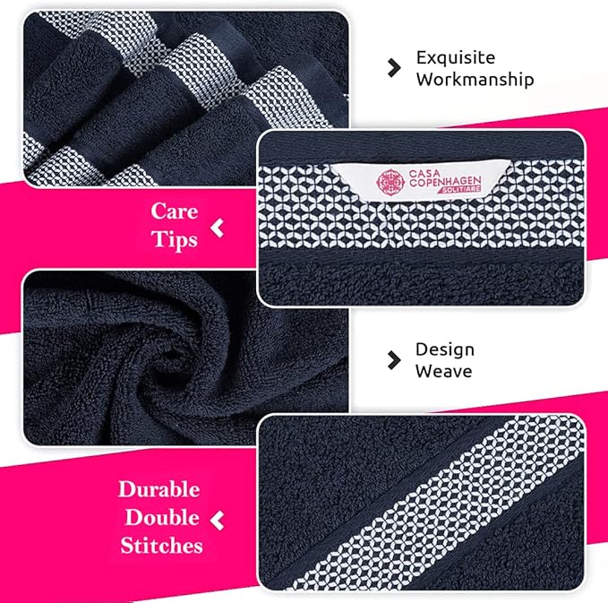CASA COPENHAGEN Solitaire Mix 6 Pieces Towel Set- Navy + Burgundy, 600 GSM 2Bath Towel 2Hand Towel 2Washcloth, Designed in Denmark Made of Soft Egyptian Cotton for Bathroom, Kitchen & Shower